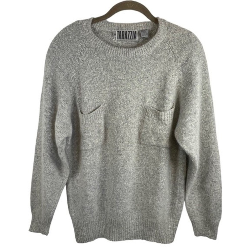 Vintage Tarazzia Womens Gray Marled Angora Silk Blend Knit Sweater Size M